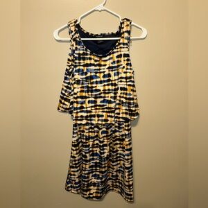 Robert Louis Blue and Yellow Abstract Midi Dress